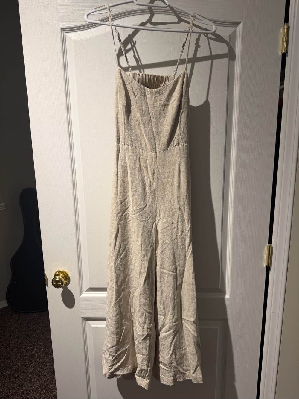 Dynamite Spaghetti Strap Linen Cream Jumpsuit